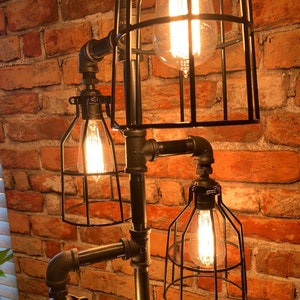 Pipe Floor Lamp 4-fixture Metal Lamp Guard Bulb Cage DOES NOT Include Bulbs image 2