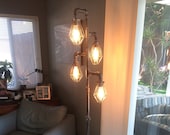 Pipe Floor Lamp Antique Metal Cage 4-fixture INCLUDES Dimmer Switch does not include Bulbs