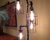 Pipe Floor Lamp INCLUDES 4 BULBS INCLUDES Dimmer Switch 4-fixture Metal Lamp Guard Bulb Cage