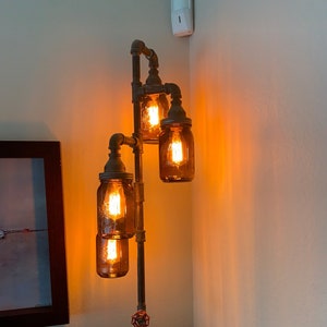 Pipe Floor Lamp 4-fixture Living Room Steampunk Amber Mason Jar DOES NOT Include Bulbs image 5