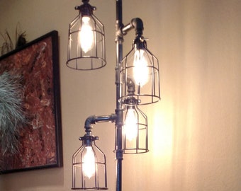 Pipe Floor Lamp 4-fixture Metal Lamp Guard Bulb Cage DOES NOT Include Bulbs