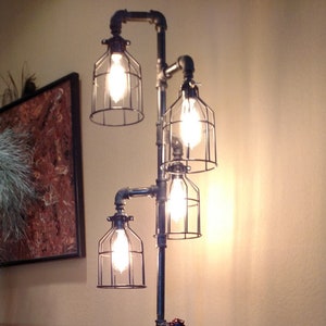 Pipe Floor Lamp 4-fixture Metal Lamp Guard Bulb Cage DOES NOT Include Bulbs image 5