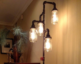 Pipe Floor Lamp 4-fixture Living Room Steampunk Mason Jar DOES NOT Include Bulbs