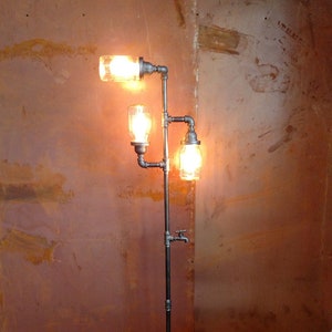 Industrial Steampunk Pipe Floor Lamp 3-Fixture Mason Jar DOES NOT Include Bulbs Vintage Living Room Rustic Standing Farmhouse