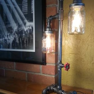 Industrial Pipe Fixture Mason Jar table lamp INCLUDES DIMMER SWITCH