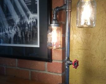 Industrial Pipe Fixture Mason Jar table lamp INCLUDES DIMMER SWITCH