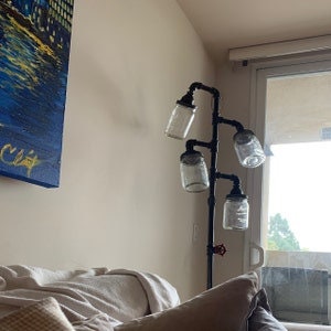 Pipe Floor Lamp 4-fixture Living Room Steampunk Mason Jar DOES NOT Include Bulbs image 8