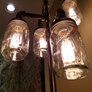Pipe Floor Lamp 4-fixture Living Room Steampunk Mason Jar DOES NOT Include Bulbs image 7