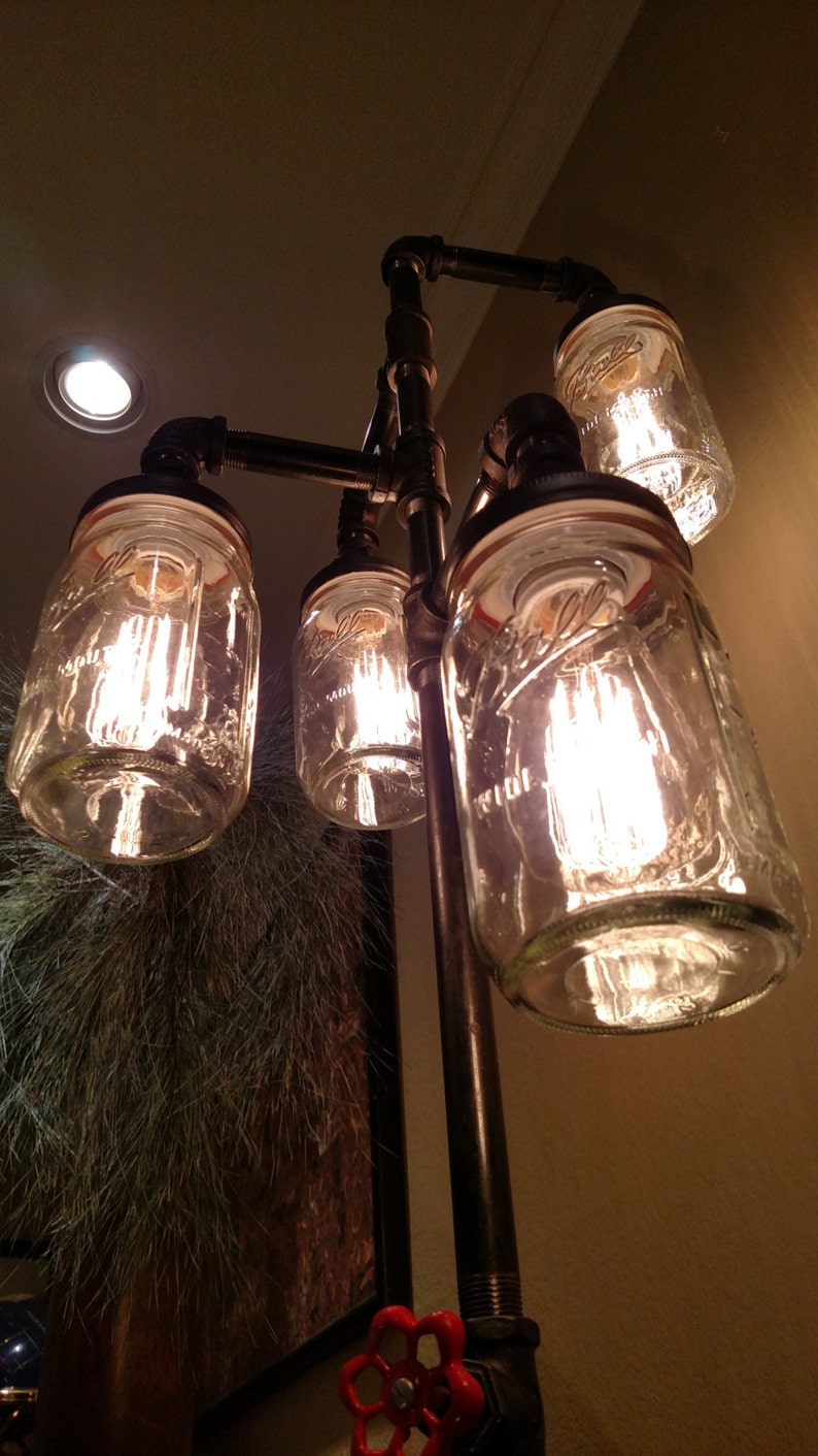 Pipe Floor Lamp 4-fixture Living Room Steampunk Mason Jar DOES NOT Include Bulbs image 7