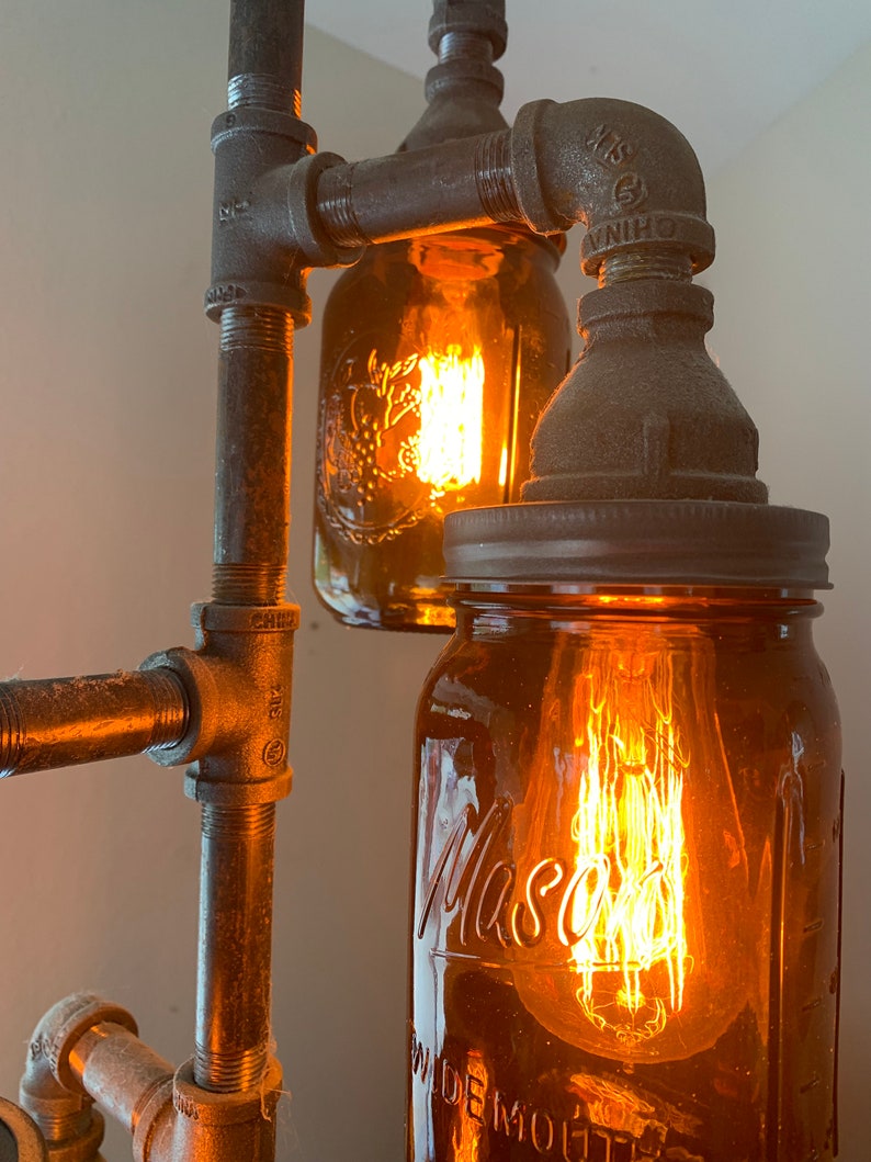 Pipe Floor Lamp 4-fixture Living Room Steampunk Amber Mason Jar DOES NOT Include Bulbs image 8