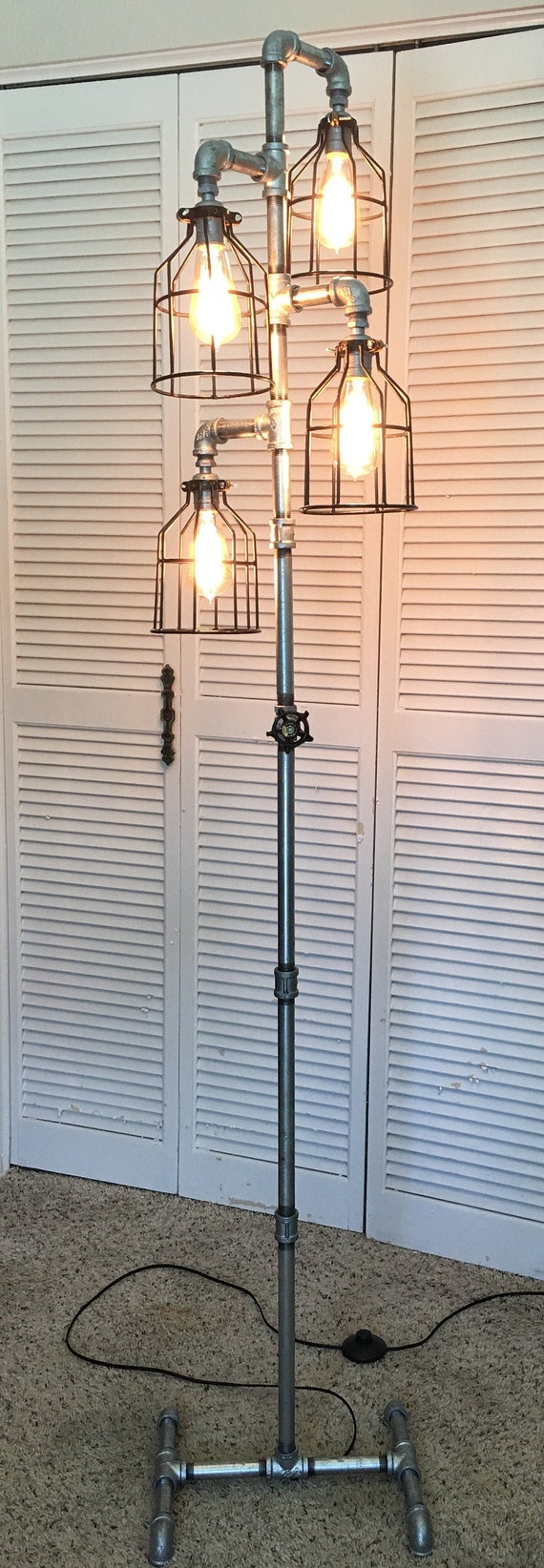 Galvenized Silver Pipe Floor Lamp 4-fixture Black Steel Cages Lamp INCLUDES  Edison Vintage Bulbs - Etsy, image size:570x1644