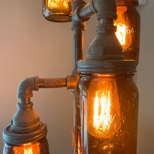 Pipe Floor Lamp 4-fixture Living Room Steampunk Amber Mason Jar DOES NOT Include Bulbs image 7
