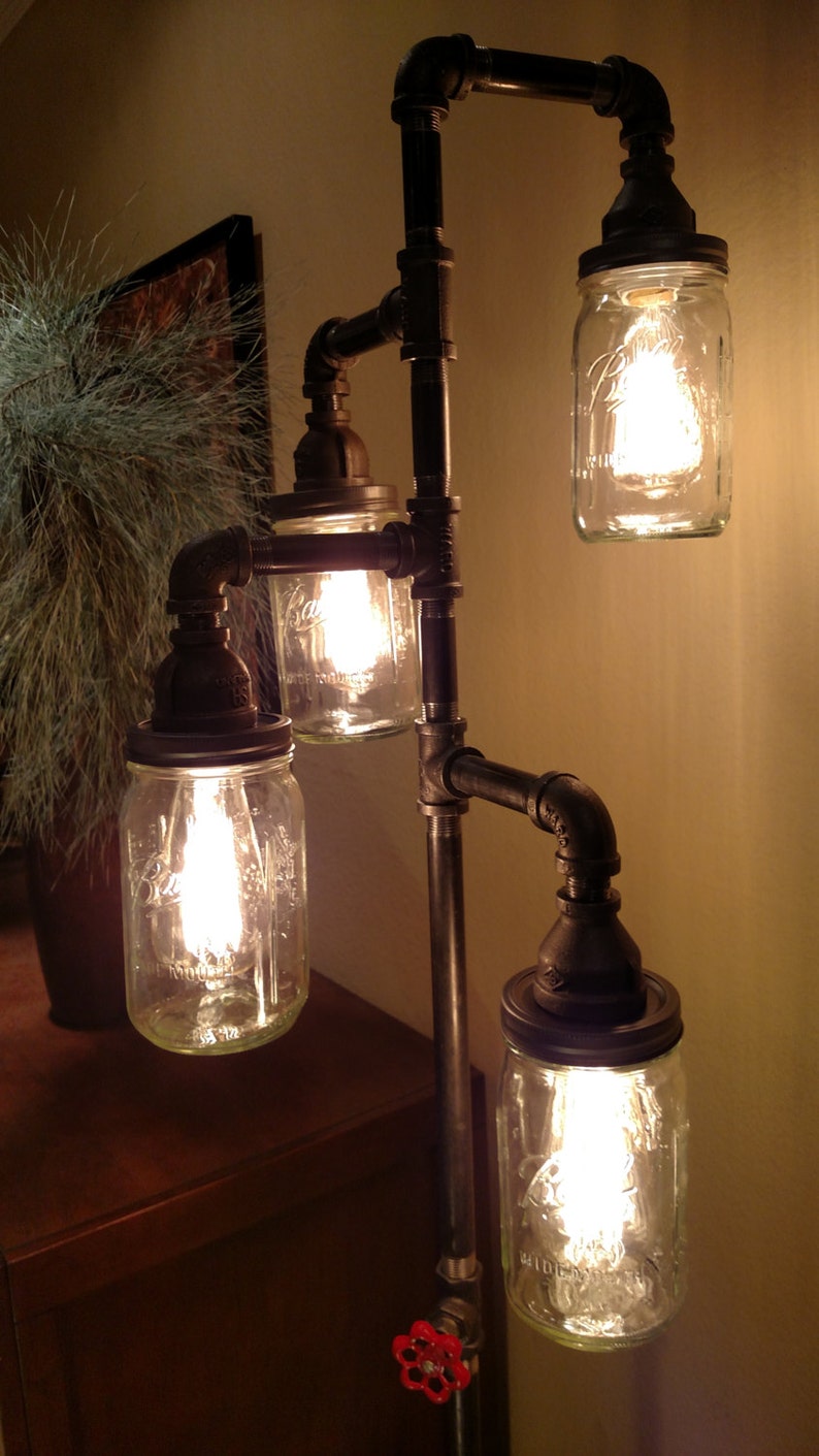 Pipe Floor Lamp 4-fixture Living Room Steampunk Mason Jar DOES NOT Include Bulbs image 6