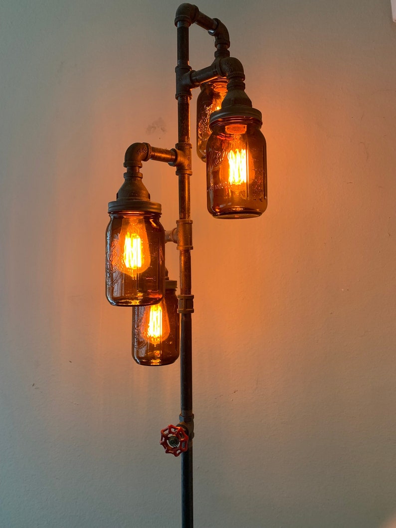 Pipe Floor Lamp 4-fixture Living Room Steampunk Amber Mason Jar DOES NOT Include Bulbs image 6