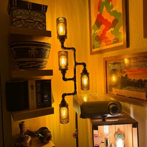 Pipe Floor Lamp 4-fixture Living Room Steampunk Amber Mason Jar DOES NOT Include Bulbs image 3