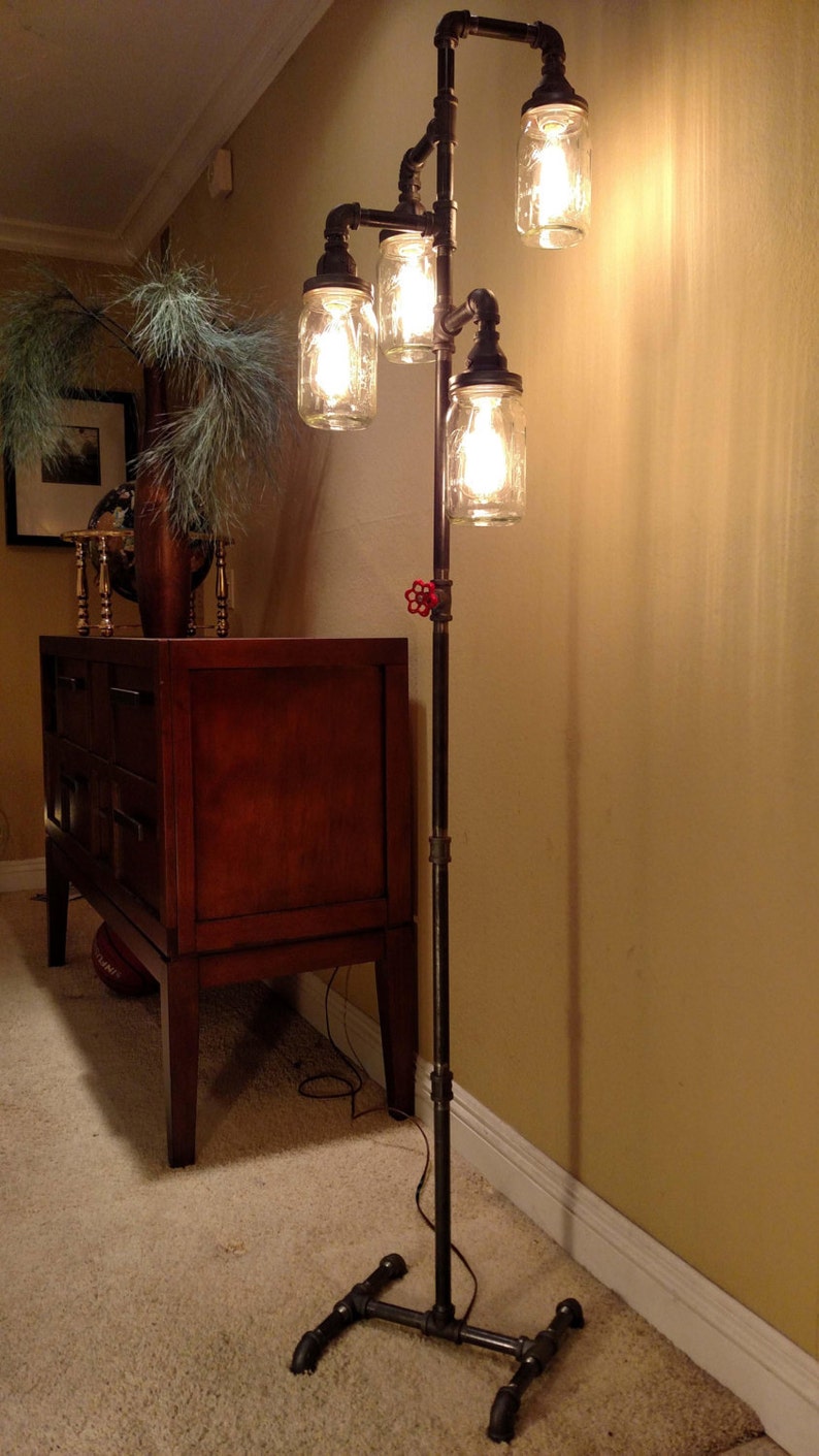 Pipe Floor Lamp 4-fixture Living Room Steampunk Mason Jar DOES NOT Include Bulbs image 1