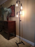 Industrial Steampunk Rustic Pipe Floor Lamp: Steel Cage, Dimmer Switch