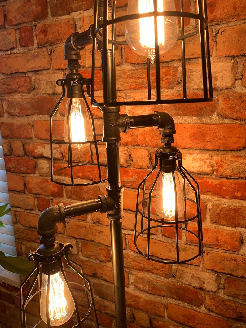 Pipe Floor Lamp 4-fixture Metal Lamp Guard Bulb Cage DOES NOT Include Bulbs image 2