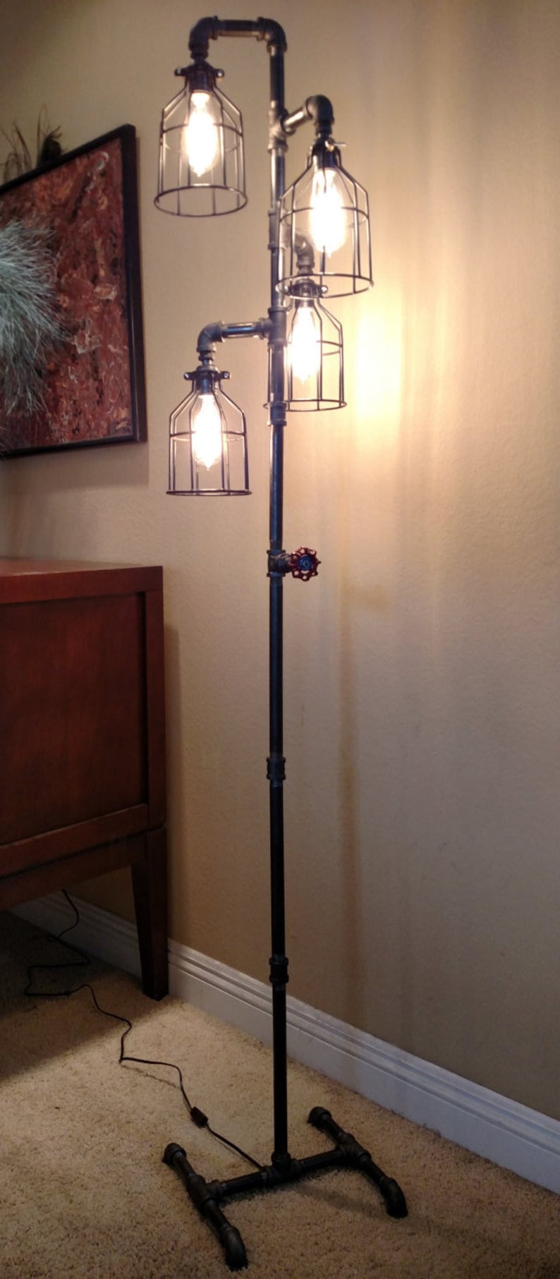 Pipe Floor Lamp 4-fixture Metal Lamp Guard Bulb Cage DOES NOT Include Bulbs image 5