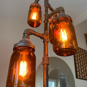 Pipe Floor Lamp 4-fixture Living Room Steampunk Amber Mason Jar DOES NOT Include Bulbs image 4