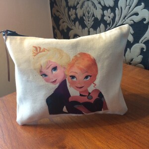 Christmas Gift Frozen, Elsa and Anna canvas makeup bag, Disney, canvas bag, makeup bag, purse, children