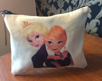 Christmas Gift Frozen, Elsa and Anna canvas makeup bag, Disney, canvas bag, makeup bag, purse, children