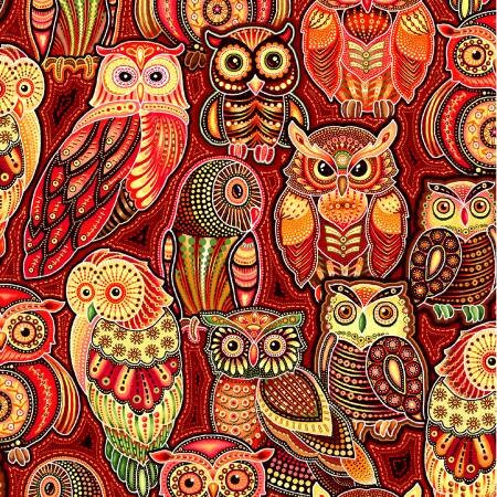 Owl Fabric, End of Bolt, 92 Inches by Width, Cotton Fabric, Oasis Fabrics, Sahul Land, Stacked Owls 