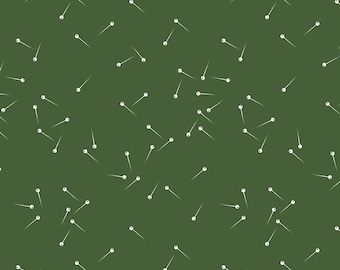 May include: A green fabric with a white pin pattern. The pins are scattered randomly across the fabric.