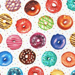 Donut Sweets Cotton Fabric by Yard or Half Yard from Robert Kaufman, Sweet Tooth Fabric Collection