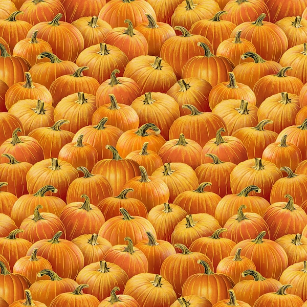 Pumpkins with Metallic Fabric, Fabric by Yard, Half Yard, Cotton Fabric, Halloween Fabric, Fall or Autumn Fabric,