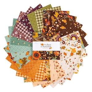 Autumn Fabric, Precut 5 Inch Stackers, Cotton Fabric, Riley Blake Designs, Squares Bundle, Charm Pack, Awe of Autumn, Fall Fabric
