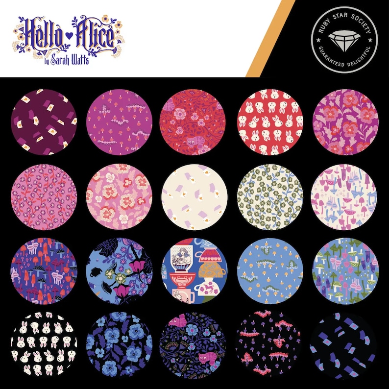 Hello Alice Cotton Charm Pack, Precut 5 Inch Squares Ruby Star, Alice ...