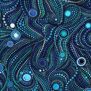 Effervescence Water Circles & Dots Cotton Fabric, End of Bolt, 90 Inches by Fabric Width, from Robert Kaufman