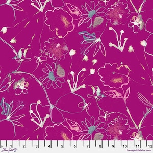 May include: A pink fabric with a white floral pattern. The flowers are stylized and have a watercolor effect. The fabric has a subtle shimmer.