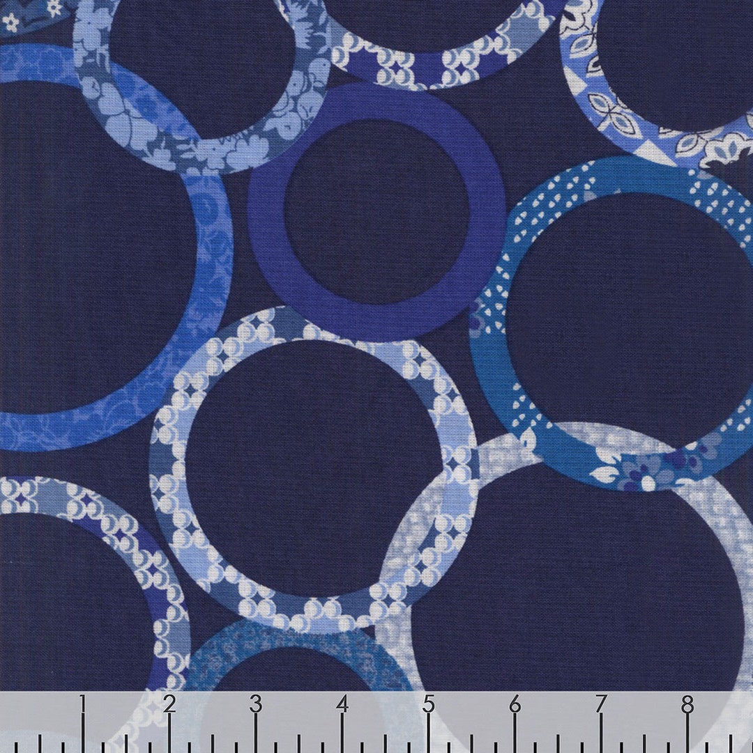 Blue Patchwork Rings, Quilt Backing Fabric, Blue Fabric, Fabric by the Yard, Half Yard, 108 Inch