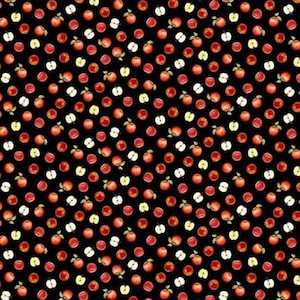 Apples and Slices, Apple on Black Fabric, Fabric by Yard, Half Yard, Cotton Fabric, Timeless Treasures, Orchard Valley Collection