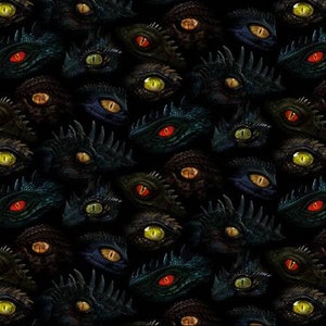 Dragon Eyes Fabric, Black Eyes Fabric, Fabric by Yard, Half Yard, Timeless Treasures, Cotton Fabric, Dragons Lair, Dragon Fabric