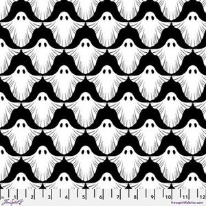 Ghost Fabric, Boo in Black Fabric, Halloween Fabric by the Yard, Half Yard Fabric, Cotton Fabric, Scaredy Cat Fabric, Freespirit Fabric