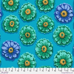 Zinnia Blue Fabric, Kaffe 85 and Fabulous, Kaffe Fassett Fabric, Fabric by the Yard, Half Yard, Cotton Fabric, Floral Fabric