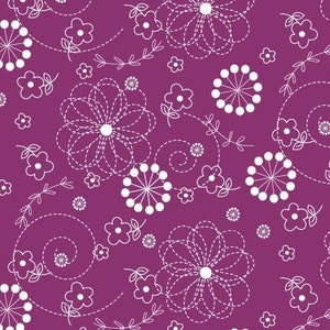 Doodle Fabric, Kimberbell Fabric, Fabric by Half Yard, Fabric by the Yard, Violet Red Doodle Cotton Fabric, Maywood Studios