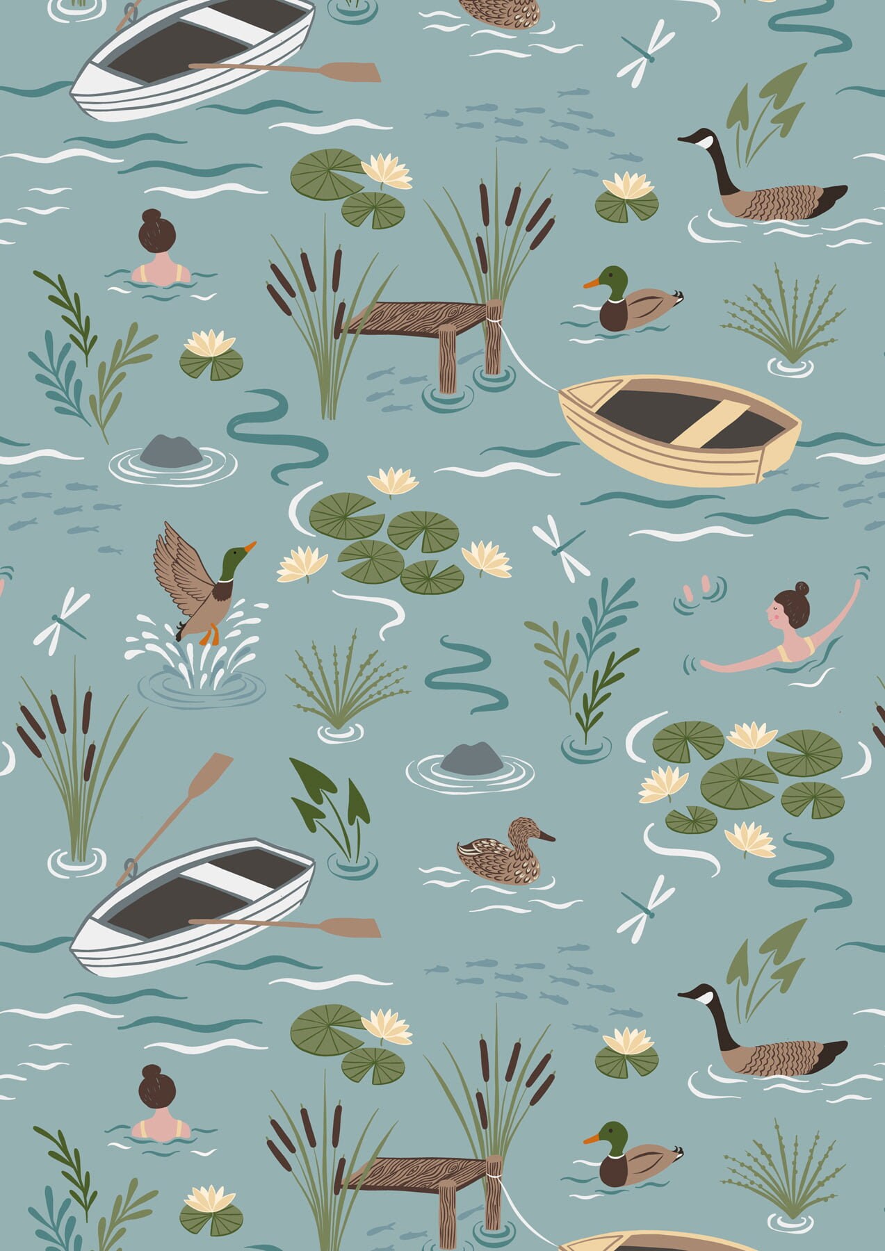 Lake Fabric, On The Lake, Fabric by the Yard, Half Yard, Lewis and Irene, Cotton Fabric, A Dip In The Lake, Fabric Bundle, Duck Egg Blue,