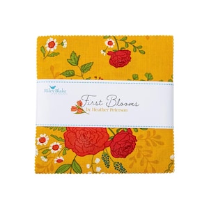Spring Flowers, Precut 5 Inch Stackers, Cotton Fabric, Riley Blake Designs, Squares Bundle, Charm Pack, First Blooms Collection