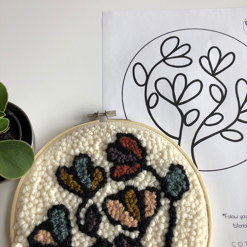 Punch Needle Pattern, Floral, Punch Needle, Rug Hooking Pattern, PDF ...