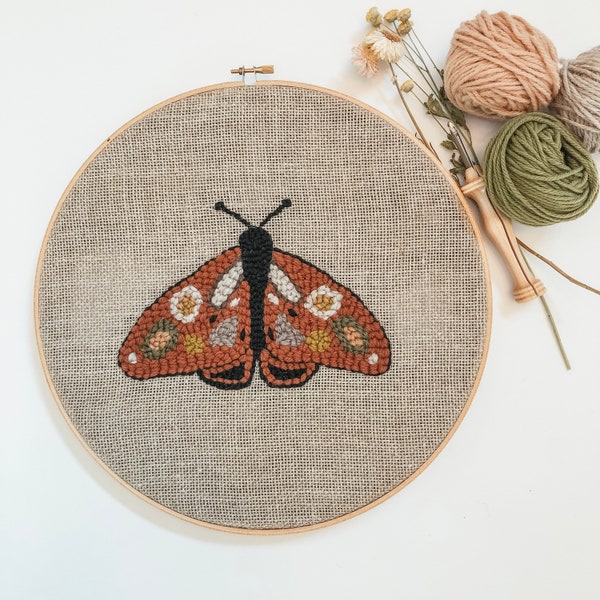 Spotted Moth Punch Needle, Punch Needle Pattern, PDF Pattern, Punch Needling, Rug Hooking Pattern, Yarn Pattern, Yarn Art