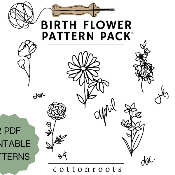 Birth Flower Punch Needle Patterns | Embroidery Pattern