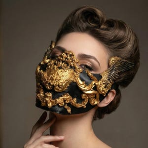 Máscara barroca, joias, moda rococó, Maria Antonieta, filigrana, fantasia barroca, valquíria, steampunk, anjos