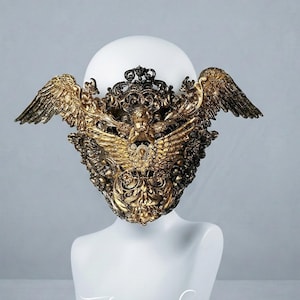 Máscara facial inferior em ouro barroco - Armadura facial termoplástica com asas e querubins