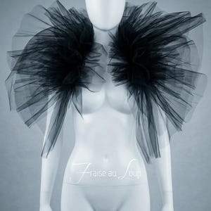 Voluminous Black Tulle Bolero - Haute Couture Capelet - Editorial Fashion & Stage Accessory - Structured Statement Shoulders