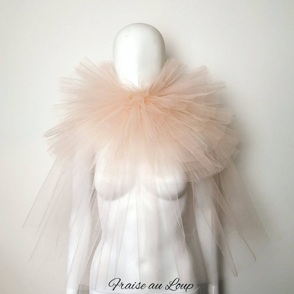 Col fraise en tulle saumon- Pierrot costume - col renaissance - clown- unisexe  - burlesque