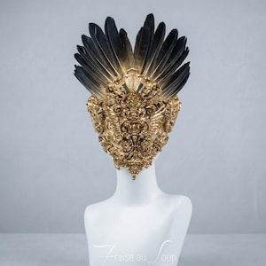 Barok masker, veren sieraden, rococo couture mode, Marie-Antoinette, filigraan, Barok Fantasy Valkyrie Steampunk, engelen